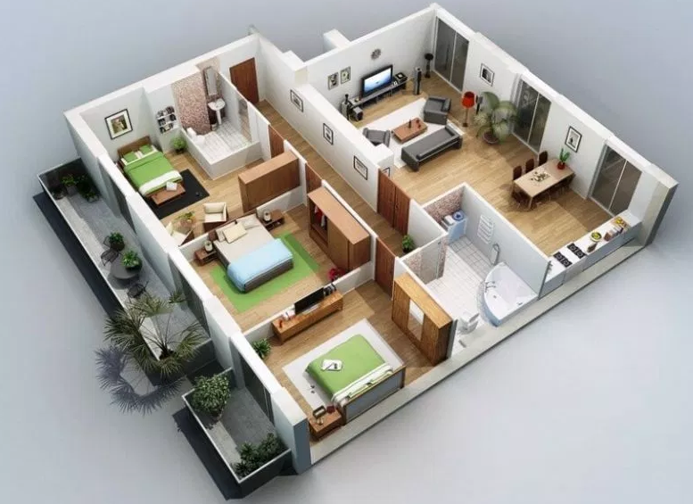 Contoh Gambar Desain Denah rumah 3 kamar
