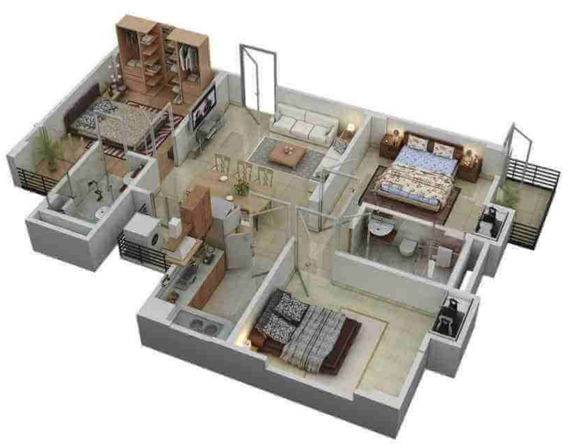 Contoh Gambar Desain Denah rumah 3 kamar