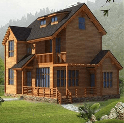 Desain Rumah Kayu 2 Lantai