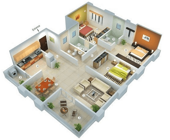 Denah Apartemen 3 Kamar