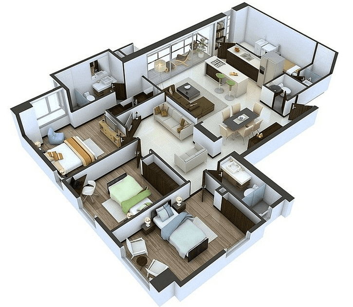 Denah Apartemen 3 Kamar