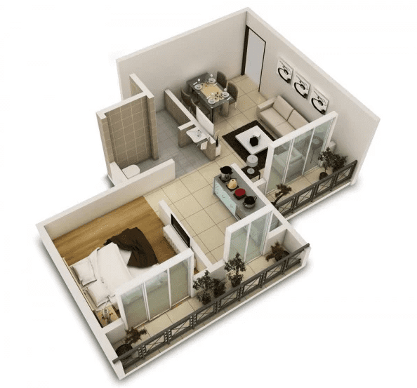 Denah 1 kamar tidur yang privat