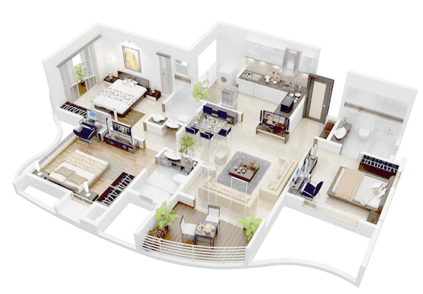 Denah Apartemen 3 Kamar