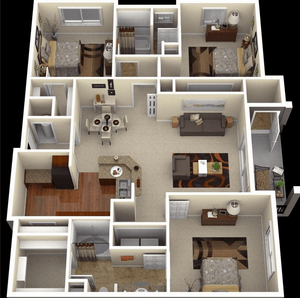 Denah Apartemen 3 Kamar