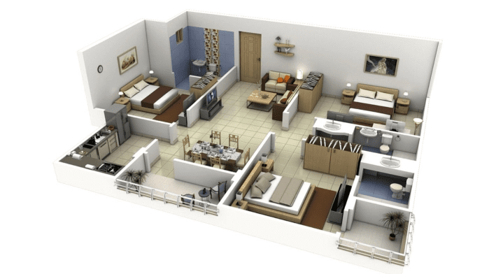 Denah Apartemen 3 Kamar