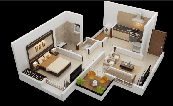 Denah 1 kamar tidur dibagian belakang