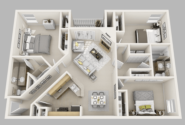 Denah Apartemen 3 Kamar