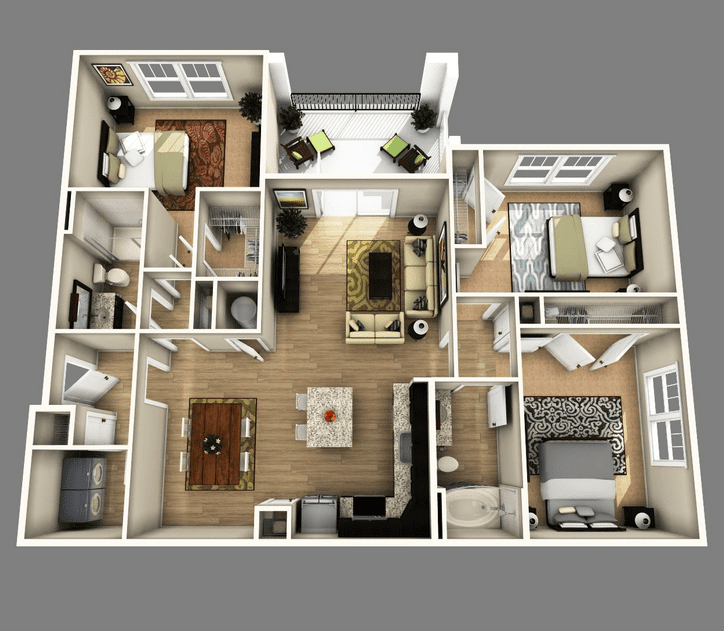 Denah Apartemen 3 Kamar