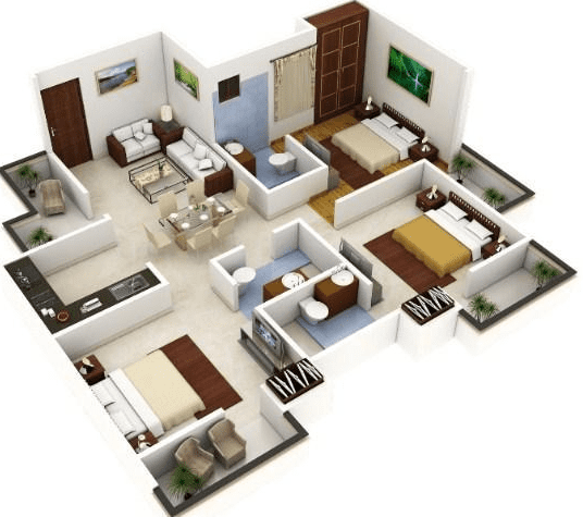 Denah Apartemen 3 Kamar