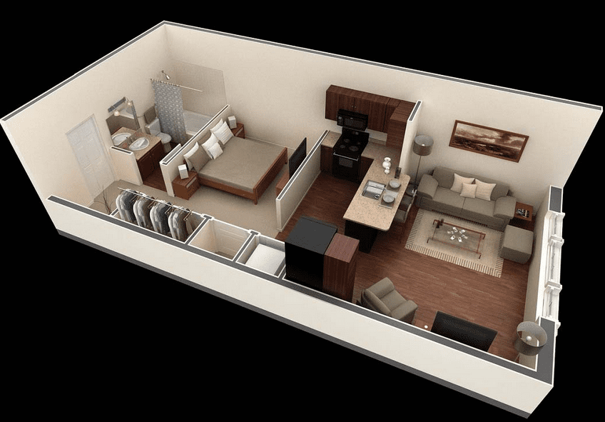 desain apartemen 1 kamar