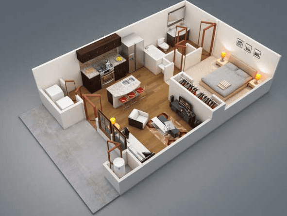 desain apartemen 1 kamar