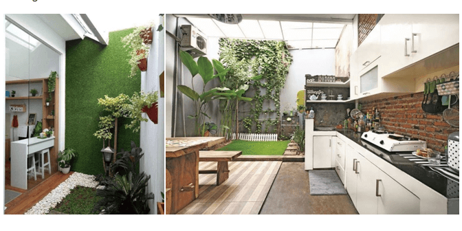 desain dapur terbuka dengan taman