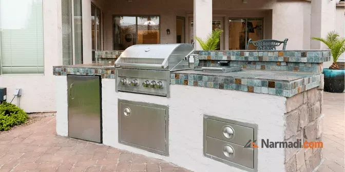 desain kecil dapur terbuka di belakang rumah