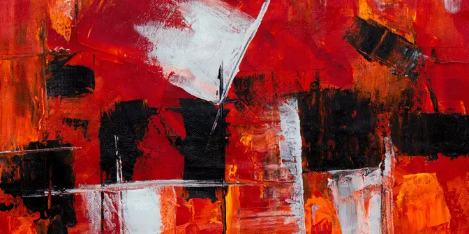lukisan seni abstrak dominasi merah putih hitam