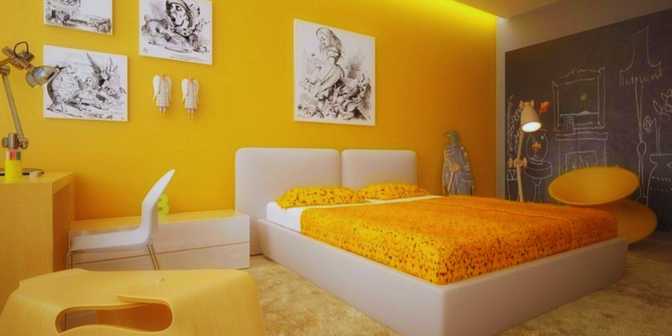 desain cat kamar tidur warna kuning