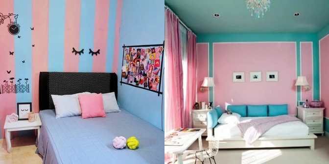 Cat Kamar Garis Garis Pink Biru