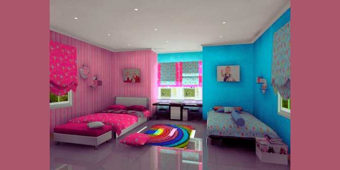 Cat Kamar Garis Garis Pink Biru