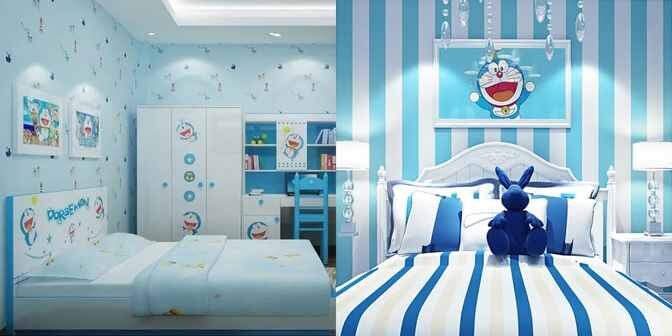 cat kamar warna biru doraemon