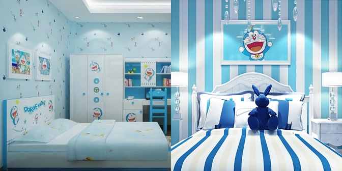 cat kamar warna biru doraemon