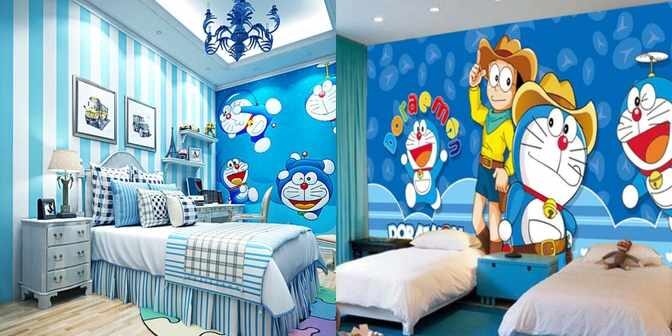 cat kamar warna biru doraemon